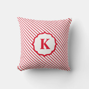 Red White Candy cane Rand Monogram jul Kudde