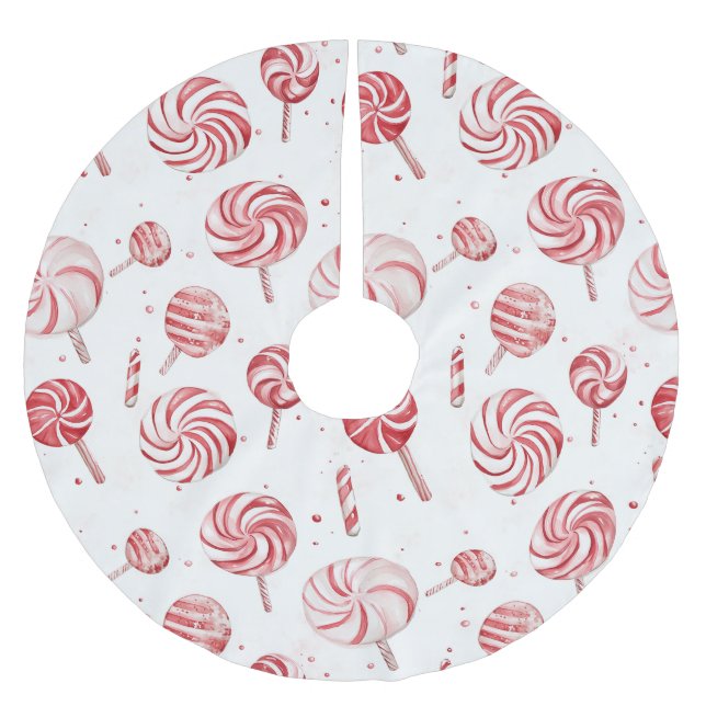 Red White Candy Cane Treats Christmas Julgransmatta Borstad Polyester (Framsidan)