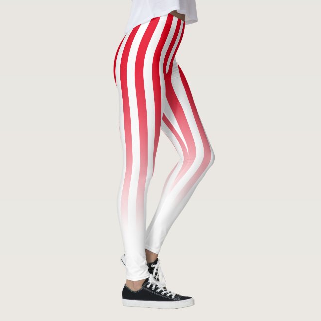 Red White Candy Rand Fade Mönster Leggings (Höger)