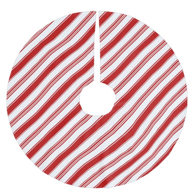 Red & White Candy Rand Julgransmatta Borstad Polyester (Framsidan)