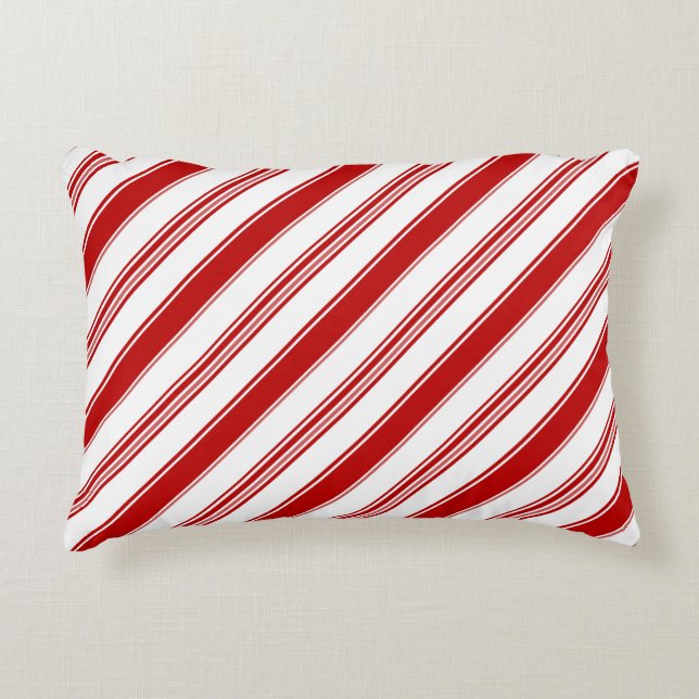 Red & White Candy Rand (stor ) Prydnadskudde (Framsidan)