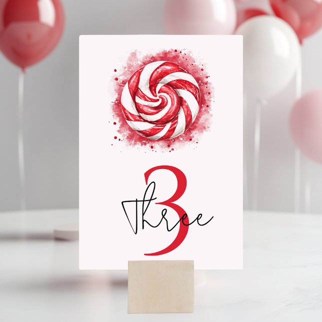 Red & White Candy Winter Birthday Bordsnummer (Skapare uppladdad)