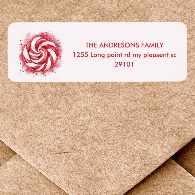 Red & White Candy Winter Birthday Returadress Etikett (Skapare uppladdad)