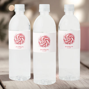 Red & White Candy Winter Birthday Vatten Vattenflaskor Etikett