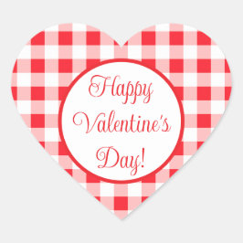 Red White Check Romantic Valentines Day Hjärtformat Klistermärke