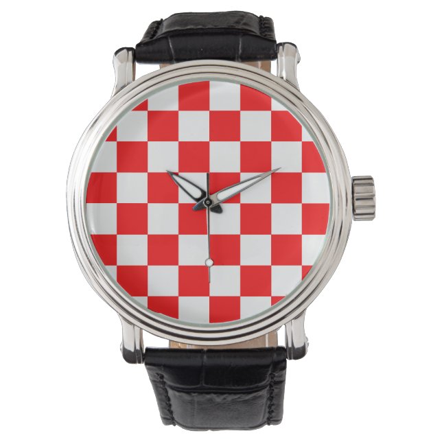 Red White Checkated Mönster Armbandsur (Framsida)