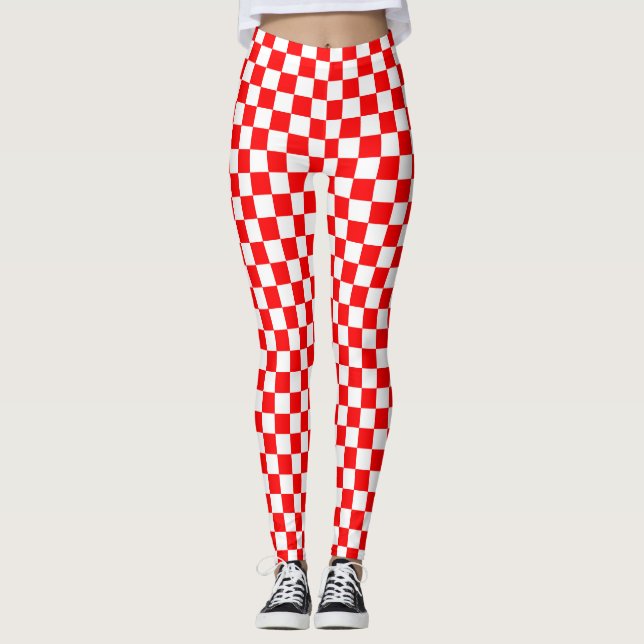Red White Checkated Mönster Leggings (Framsida)