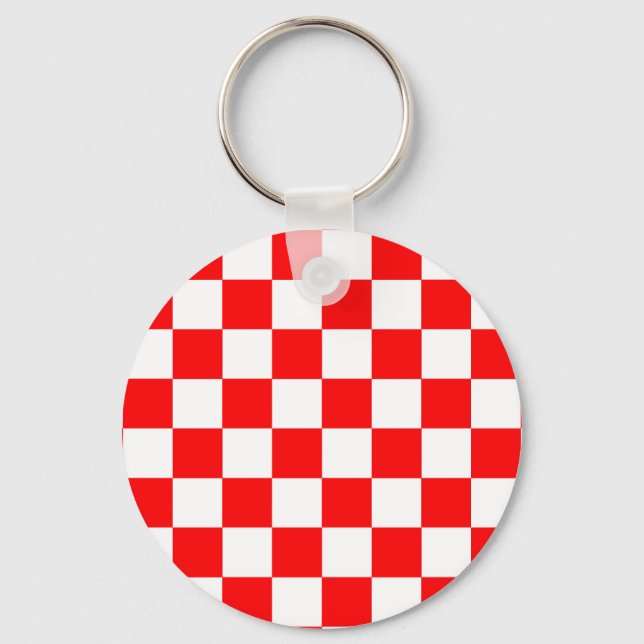 Red White Checkated Mönster Nyckelring (Framsida)