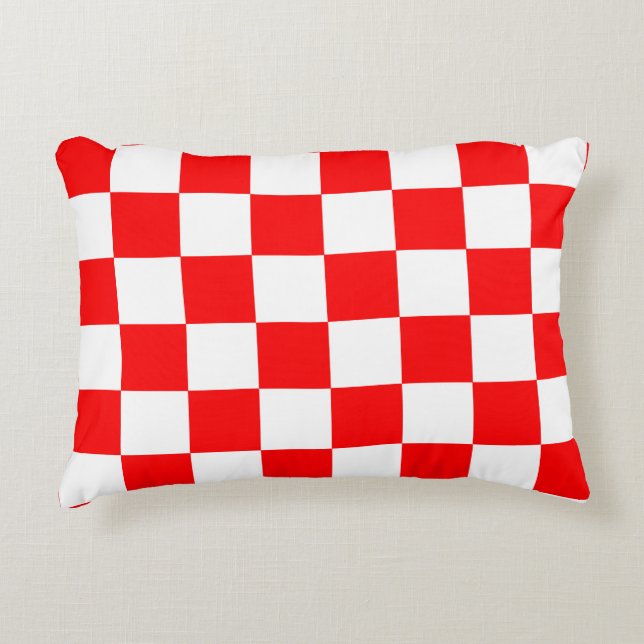 Red White Checkated Mönster Prydnadskudde (Framsidan)
