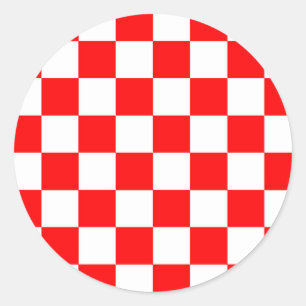 Red White Checkated Mönster Runt Klistermärke