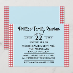 Red & White Checked Tablecloth Blue Family Reunion Inbjudningar