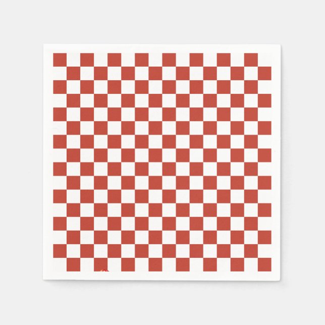 Red& White Checkered Pattern Mid Century Modern Pappersservett (Framsidan)