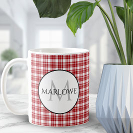 Red White Checks Play Monogram Kaffemugg