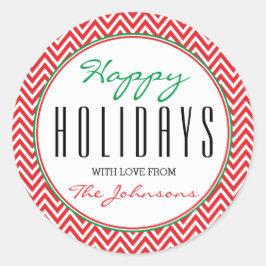 Red & White Chevron "Glad helg" Julafton Runt Klistermärke