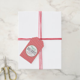 Red & White Chevron Personlig Julafton Photo Presentetikett