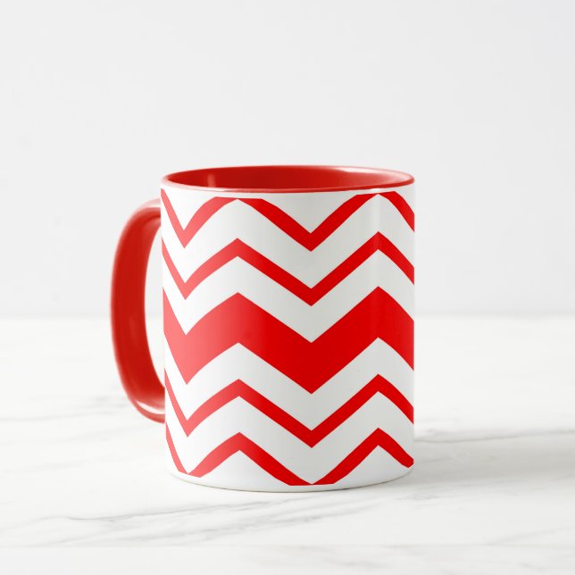 Red White Chevron Zigzag Pattern Design  Mugg (Framsida vänster)
