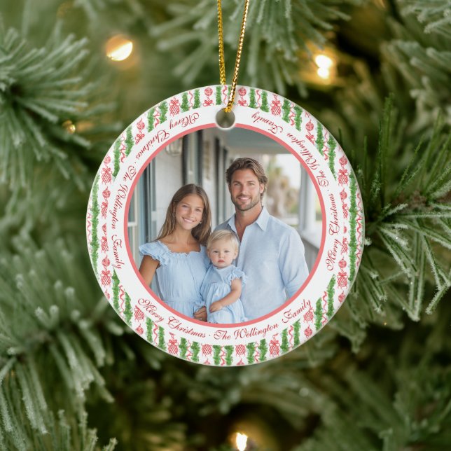 Red & White Chinoiserie Garland Grandmillennial Julgransprydnad Keramik (Träd)