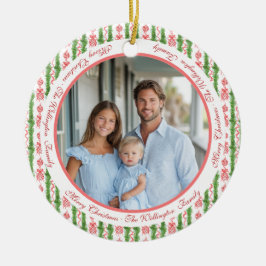 Red & White Chinoiserie Garland Grandmillennial Julgransprydnad Keramik