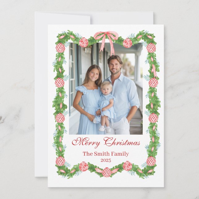 Red & White Chinoiserie Garland Grandmillennial  Julkort (Framsida)