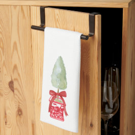 Red & White Chinoiserie Topiary Helgdag Kökshandduk