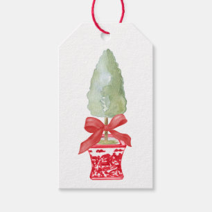 Red & White Chinoiserie Topiary Helgdag Presentetikett