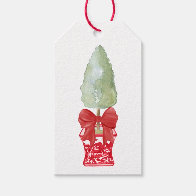 Red & White Chinoiserie Topiary Helgdag Presentetikett (Framsidan)