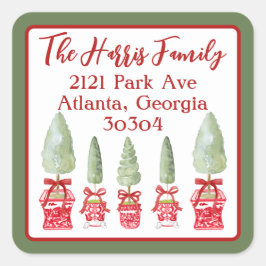 Red & White Chinoiserie Topiary Returadress Fyrkantigt Klistermärke