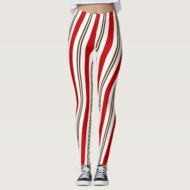 Red White & Chocolate Candy cane Rand jul Leggings (Framsida)