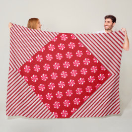 RED & WHITE CHRISTMAS CANDIES AND DIAGONAL RAND FLEECEFILT