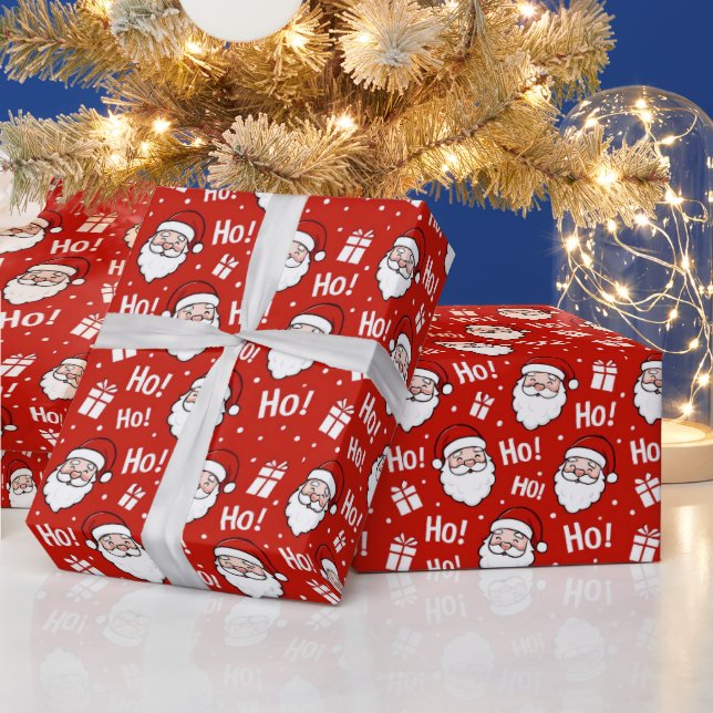 Red & White Christmas Santa Claus Pattern Presentpapper (Helgdagar)