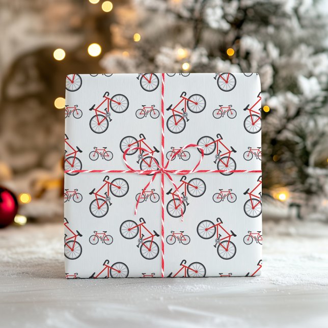 Red White Classic Bicycle Pattern Christmas Presentpapper (Skapare uppladdad)