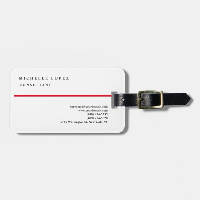 Red White Classic Elegant Plain Professionell Bagagebricka (Horisontell Framsida)