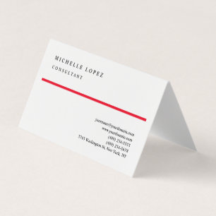 Red White Classic Elegant Plain Professionell Visitkort