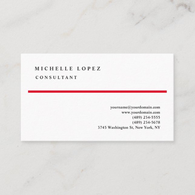 Red White Classic Elegant Plain Professionell Visitkort (Framsida)