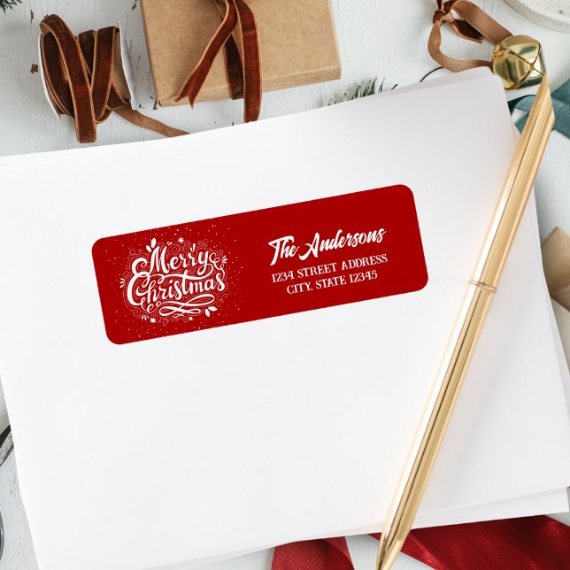 Red & White Classic God jul Personlig Returadress Etikett (Red & White Classic Merry Christmas Personalized Label)