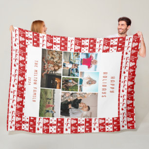 Red White Classical Helgdag Många Foton Fleecefilt