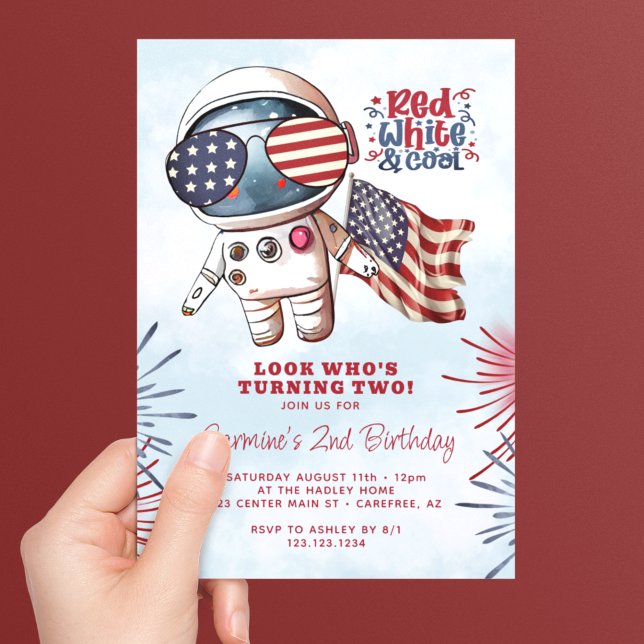 Red White & Coola Astronaut 2:a födelsedagen Inbjudningar (Skapare uppladdad)