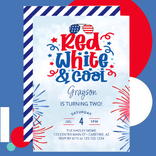 Red White & Coola Födelsedagsfest Inbjudningar