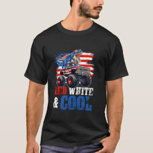 Red White Coola T Rex Riding Monster Lastbil Dag 4 Shirt
