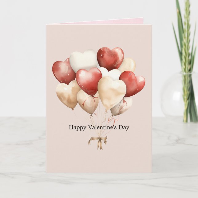 Red White Cream Hearts Love Valentine's Day Kort (Framsida)