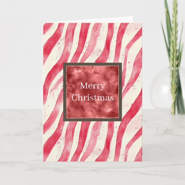Red White Cream Peppermint Stripes Christmas Kort (Framsida)