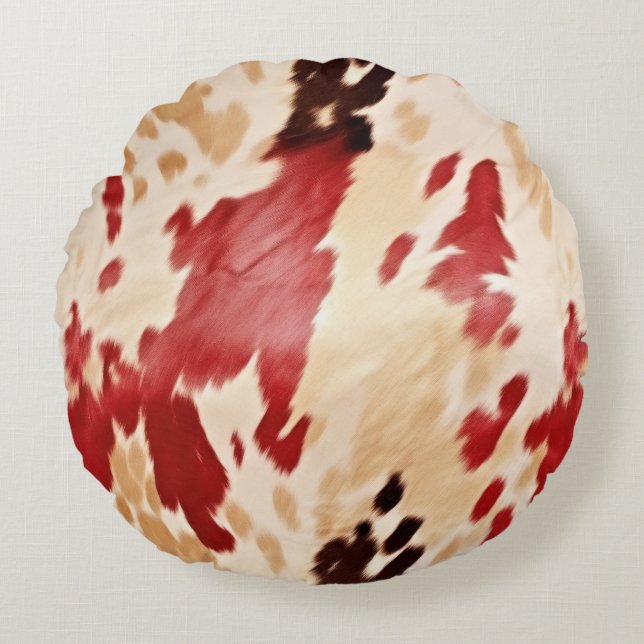 Red White Cream Western Cowhide Cowgirl Rund Kudde (Framsidan)