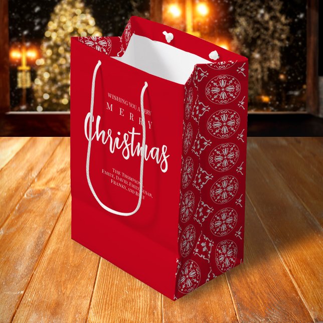 Red White Cute God jul Anpassningsbar (Merry Christmas snowflake pattern holiday gift bag
)