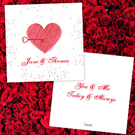 Red & White Cute Vintage Kärlek Heart Valentines d Julkort