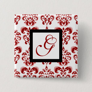 RED WHITE DAMASK BLACK SQUARE MONOGRAM KNAPP