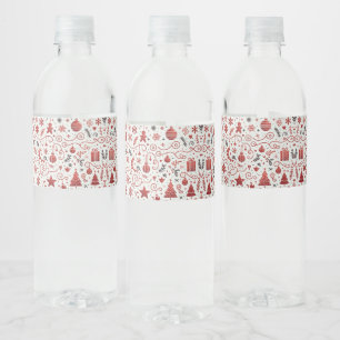 Red White Decorative Helgdag Vattenflaskor Etikett