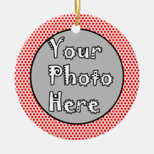 Red White Dot Black Trim Photo Ram Julgransprydnad Keramik