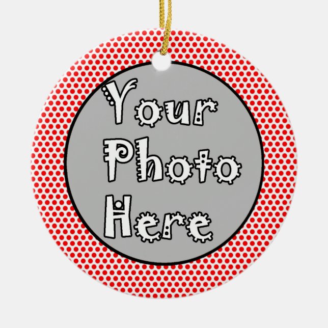 Red White Dot Black Trim Photo Ram Julgransprydnad Keramik (Framsidan)