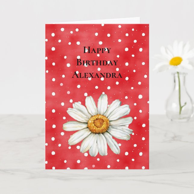 Red White Dots Daisy Flower Birthday Kort (Liten växt)