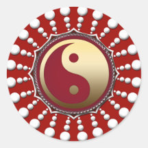 Red&White Dots Golden Yin Yang Sticker